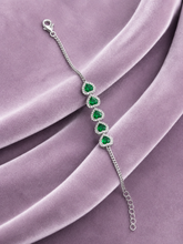 925 Sterling Silver Emerald Green Heart Bracelet – Sparkling Crystal Link Design