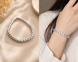 925 Sterling Silver Geometric Facet Bracelet – Modern Mirror-Cut Design