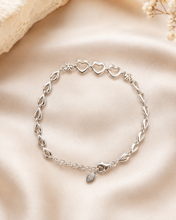 925 Sterling Silver Triple Heart Elegant Link Bracelet