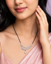 925 Sterling Silver Black Beaded Sparkling Leaf Mangalsutra Necklace