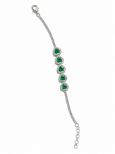 925 Sterling Silver Emerald Green Heart Bracelet – Sparkling Crystal Link Design