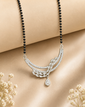 925 Sterling Silver Black Beaded Sparkling Leaf Mangalsutra Necklace