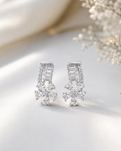 925 Sterling Silver Floral Drop Earrings with Sparkling CZ Stones