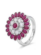 925 Sterling Silver Ruby Bloom Adjustable Ring – Floral Statement Design