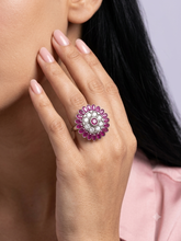 925 Sterling Silver Ruby Bloom Adjustable Ring – Floral Statement Design