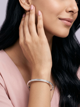 925 Sterling Silver Double-Line Crystal Bangle Bracelet – Elegant Minimal Design