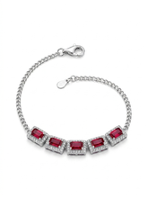 925 Sterling Silver Red Gemstone Bracelet – Elegant Crystal Halo Design