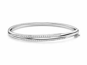 925 Sterling Silver Double-Line Crystal Bangle Bracelet – Elegant Minimal Design